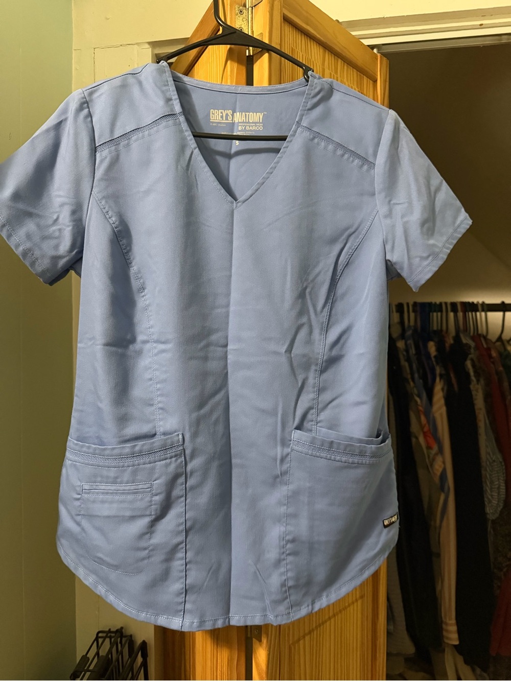 Grey's Anatomy Light Blue Women's V-Neck Scrub Top and Two Scrub Bottoms.